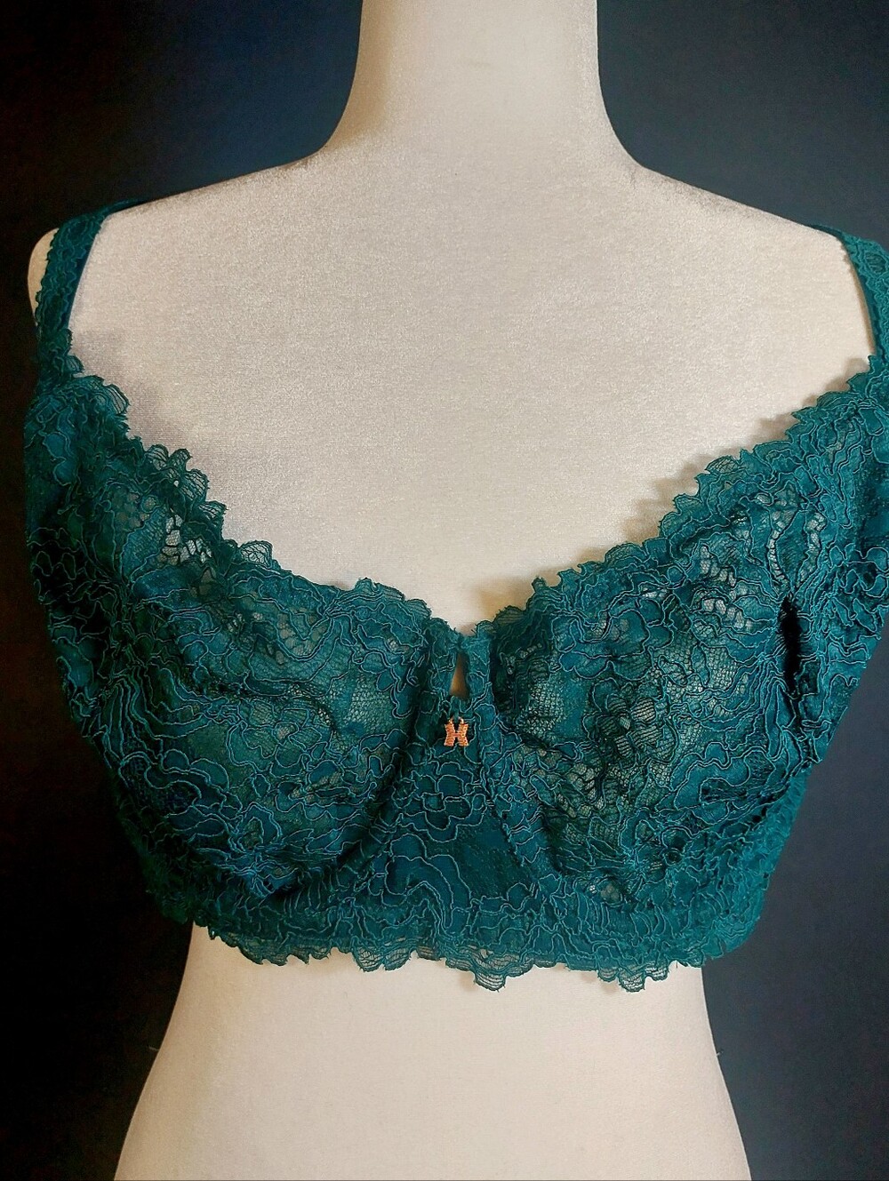 Savage X Fenty Green Romantic Corded Lace Unlined Balconette Bra, 44G, NWOT